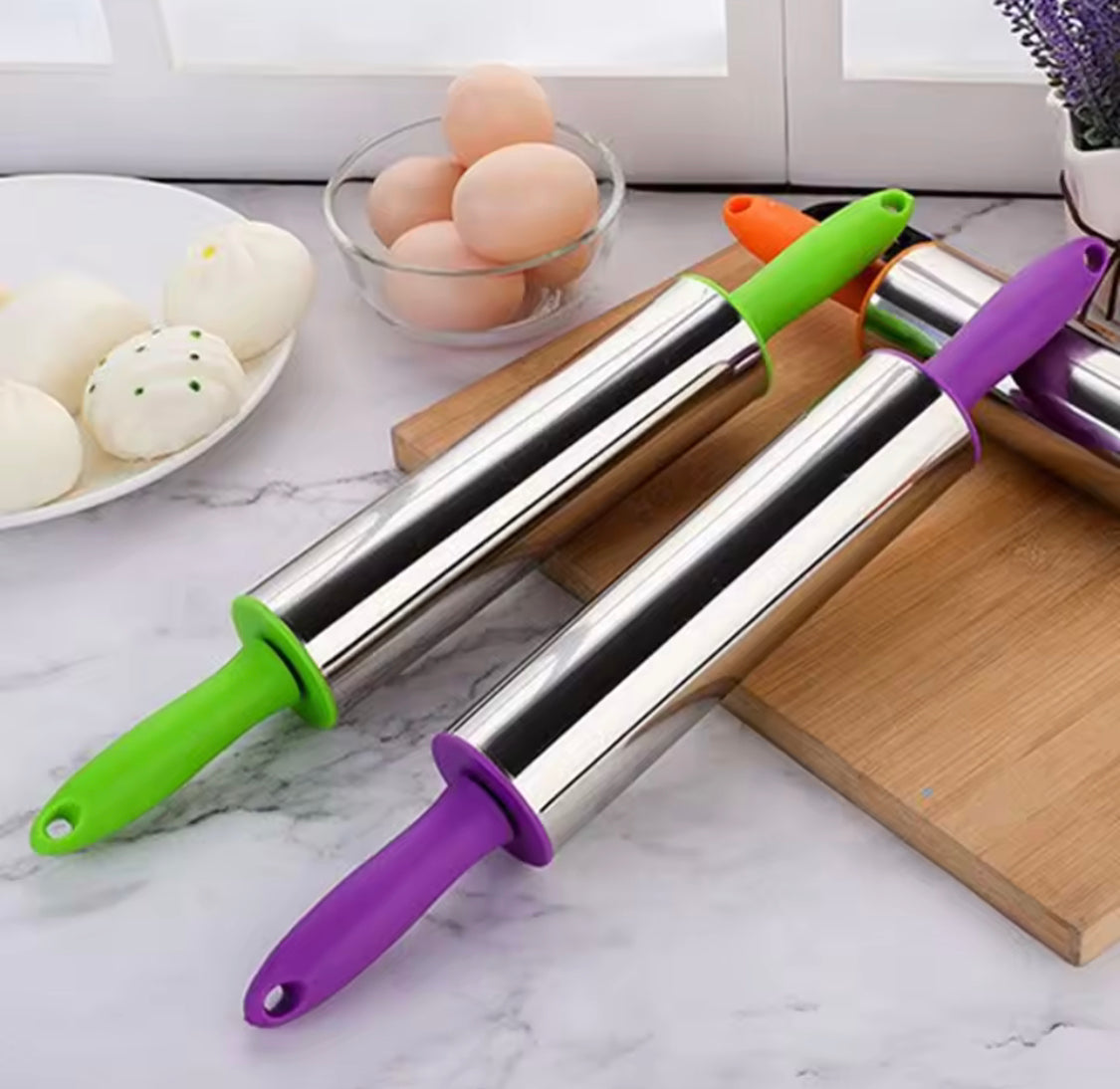 Durable Stainless Steel Dough Roller, Dumpling Skin Pressing Flour Stick Baking Tool, Kitchen Roti Belan, Non Stick Surface Baking Roller, Kitchen Cooking Accessories Durable Stainless Steel Dough Roller, Dumpling Skin Pressing Flour Stick Baking Tool, Kitchen Roti Belan, Non Stick Surface Baking Roller, Kitchen Cooking Accessories